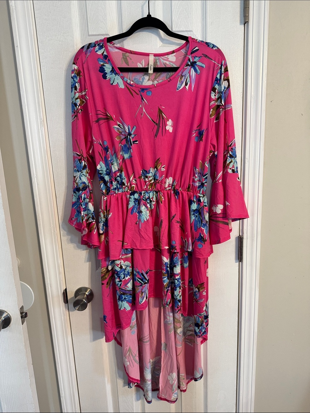 Celeste Bright Pink Floral High-Low Blouse